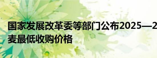 国家发展改革委等部门公布2025—2026年小麦最低收购价格