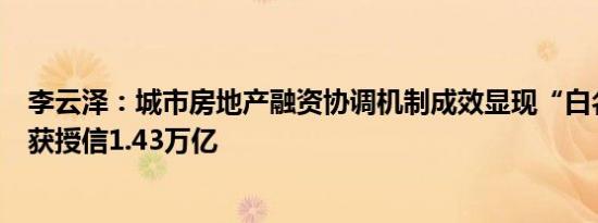 李云泽：城市房地产融资协调机制成效显现“白名单”项目获授信1.43万亿
