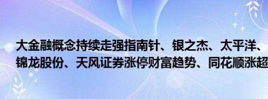 大金融概念持续走强指南针、银之杰、太平洋、国海证券、锦龙股份、天风证券涨停财富趋势、同花顺涨超10%