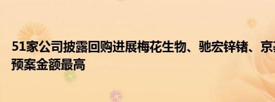 51家公司披露回购进展梅花生物、驰宏锌锗、京基智农回购预案金额最高
