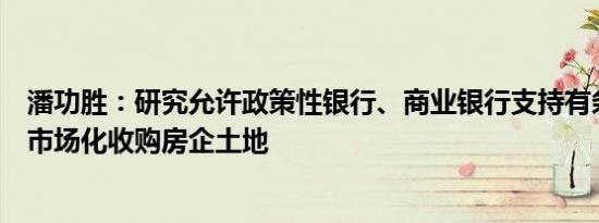 潘功胜：研究允许政策性银行、商业银行支持有条件的企业市场化收购房企土地