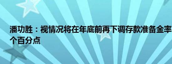 潘功胜：视情况将在年底前再下调存款准备金率0.25到0.5个百分点