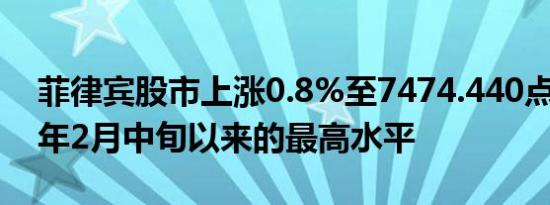 菲律宾股市上涨0.8%至7474.440点为2022年2月中旬以来的最高水平
