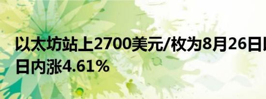 以太坊站上2700美元/枚为8月26日以来首次日内涨4.61%