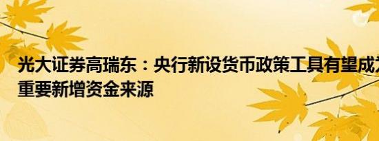 光大证券高瑞东：央行新设货币政策工具有望成为股票市场重要新增资金来源