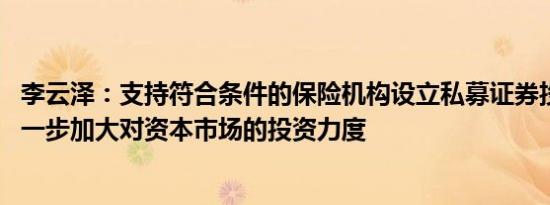 李云泽：支持符合条件的保险机构设立私募证券投资基金 进一步加大对资本市场的投资力度