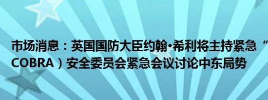 市场消息：英国国防大臣约翰·希利将主持紧急“眼镜蛇”（COBRA）安全委员会紧急会议讨论中东局势