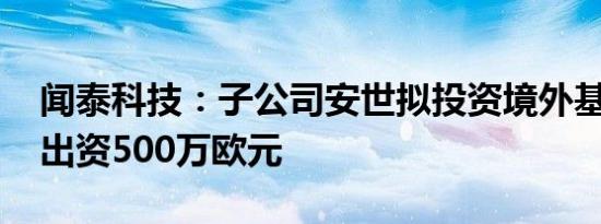 闻泰科技：子公司安世拟投资境外基金 最高出资500万欧元