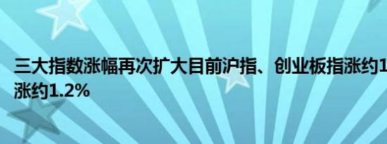 三大指数涨幅再次扩大目前沪指、创业板指涨约1.5%深成指涨约1.2%
