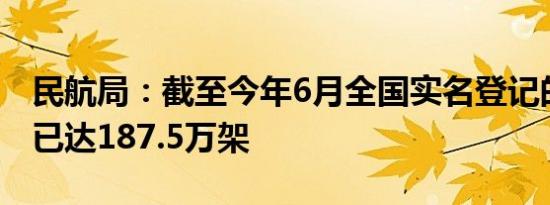 民航局：截至今年6月全国实名登记的无人机已达187.5万架