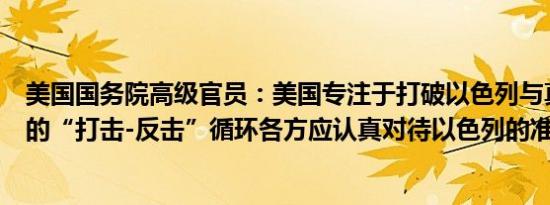 美国国务院高级官员：美国专注于打破以色列与真主党之间的“打击-反击”循环各方应认真对待以色列的准备工作