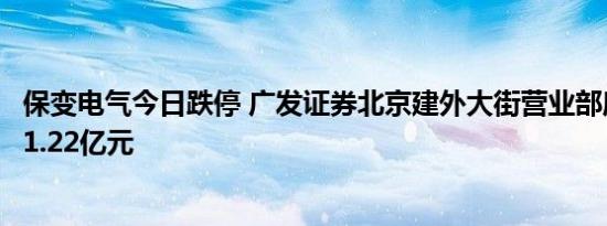 保变电气今日跌停 广发证券北京建外大街营业部席位净买入1.22亿元