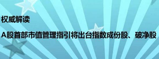 权威解读|A股首部市值管理指引将出台指数成份股、破净股“责任大”