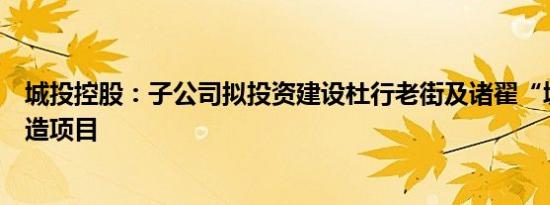 城投控股：子公司拟投资建设杜行老街及诸翟“城中村”改造项目
