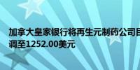 加拿大皇家银行将再生元制药公司目标价从1282.00美元下调至1252.00美元