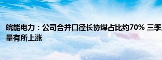 皖能电力：公司合并口径长协煤占比约70% 三季度煤炭消耗量有所上涨