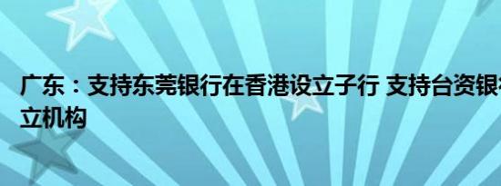 广东：支持东莞银行在香港设立子行 支持台资银行在东莞设立机构