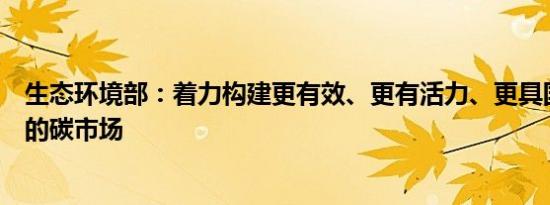生态环境部：着力构建更有效、更有活力、更具国际影响力的碳市场