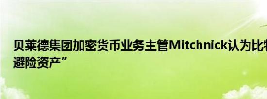 贝莱德集团加密货币业务主管Mitchnick认为比特币已是“避险资产”