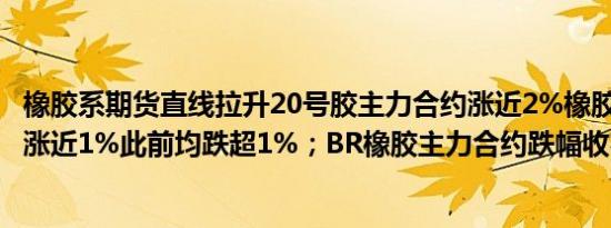 橡胶系期货直线拉升20号胶主力合约涨近2%橡胶主力合约涨近1%此前均跌超1%；BR橡胶主力合约跌幅收窄至1.12%