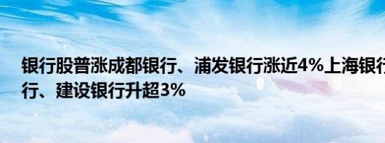 银行股普涨成都银行、浦发银行涨近4%上海银行、招商银行、建设银行升超3%