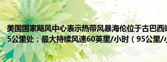 美国国家飓风中心表示热带风暴海伦位于古巴西端以南约235公里处；最大持续风速60英里/小时（95公里/小时）