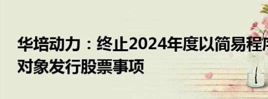 华培动力：终止2024年度以简易程序向特定对象发行股票事项