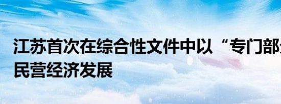 江苏首次在综合性文件中以“专门部分”支持民营经济发展