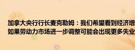 加拿大央行行长麦克勒姆：我们希望看到经济增长超过2%如果劳动力市场进一步调整可能会出现更多失业