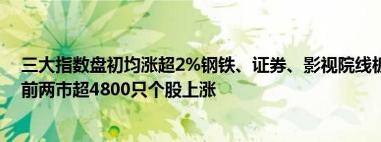 三大指数盘初均涨超2%钢铁、证券、影视院线板块涨幅居前两市超4800只个股上涨
