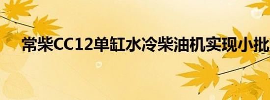 常柴CC12单缸水冷柴油机实现小批量产