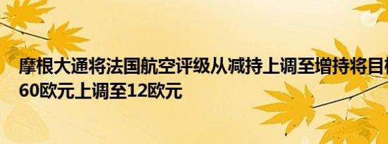 摩根大通将法国航空评级从减持上调至增持将目标价格从8.60欧元上调至12欧元