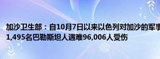 加沙卫生部：自10月7日以来以色列对加沙的军事攻势导致41,495名巴勒斯坦人遇难96,006人受伤