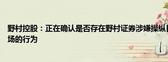 野村控股：正在确认是否存在野村证券涉嫌操纵日本国债市场的行为