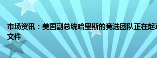 市场资讯：美国副总统哈里斯的竞选团队正在起草经济政策文件