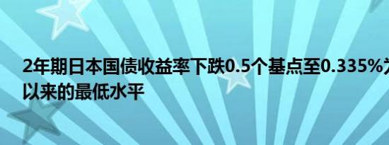 2年期日本国债收益率下跌0.5个基点至0.335%为8月15日以来的最低水平