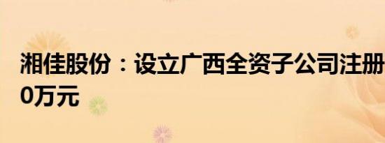 湘佳股份：设立广西全资子公司注册资本2000万元