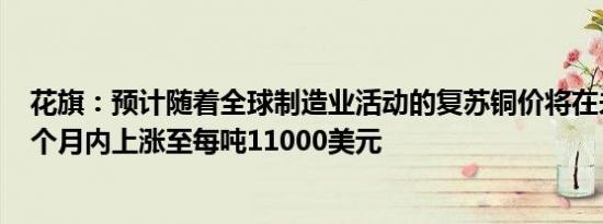 花旗：预计随着全球制造业活动的复苏铜价将在未来6至12个月内上涨至每吨11000美元