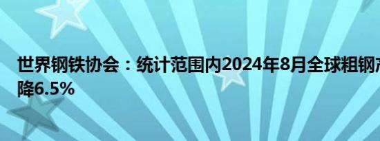 世界钢铁协会：统计范围内2024年8月全球粗钢产量同比下降6.5%