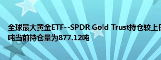 全球最大黄金ETF--SPDR Gold Trust持仓较上日增加1.73吨当前持仓量为877.12吨