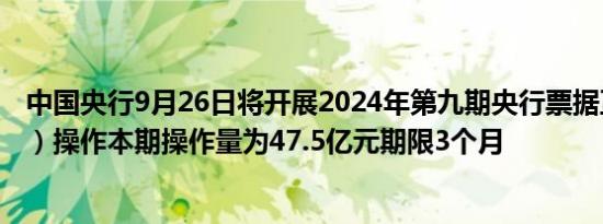中国央行9月26日将开展2024年第九期央行票据互换（CBS）操作本期操作量为47.5亿元期限3个月