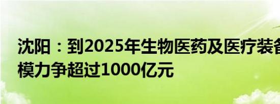 沈阳：到2025年生物医药及医疗装备产业规模力争超过1000亿元