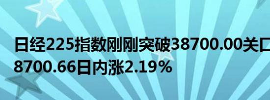 日经225指数刚刚突破38700.00关口最新报38700.66日内涨2.19%