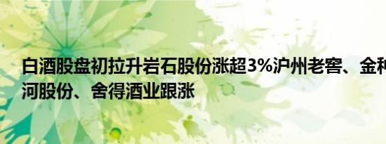 白酒股盘初拉升岩石股份涨超3%沪州老窖、金种子酒、洋河股份、舍得酒业跟涨