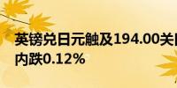 英镑兑日元触及194.00关口最新报194.00日内跌0.12%