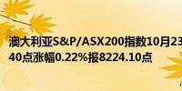 澳大利亚S&P/ASX200指数10月23日（周三）开盘上涨18.40点涨幅0.22%报8224.10点