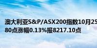 澳大利亚S&P/ASX200指数10月25日（周五）开盘上涨10.80点涨幅0.13%报8217.10点