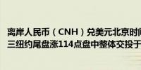 离岸人民币（CNH）兑美元北京时间04:59报7.1244元较周三纽约尾盘涨114点盘中整体交投于7.1387-7.1164元区间
