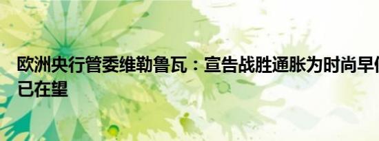 欧洲央行管委维勒鲁瓦：宣告战胜通胀为时尚早但胜利现在已在望