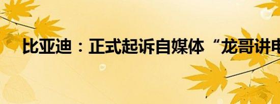 比亚迪：正式起诉自媒体“龙哥讲电车”
